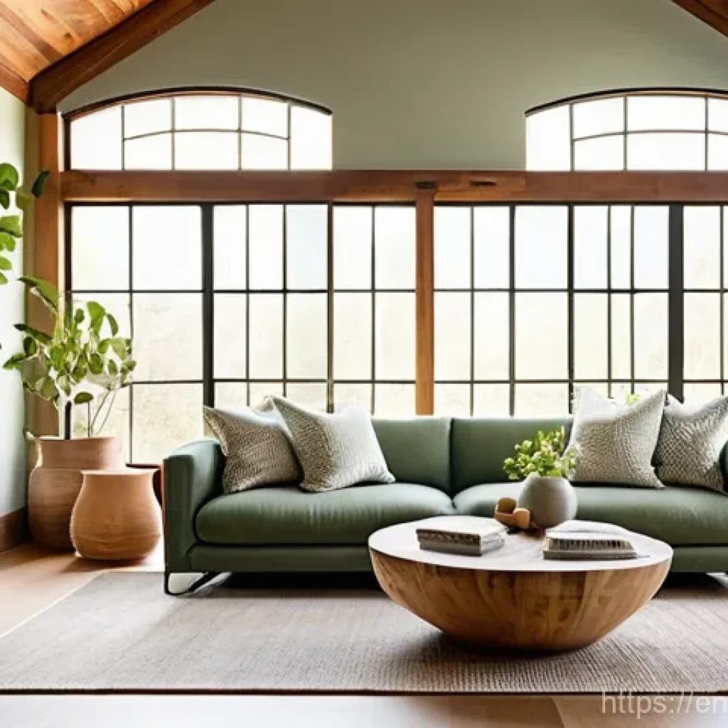 자연 친화적인 인테리어 디자인 - **Biophilic Living Room Sanctuary**
    A spacious, sun-drenched living room showcasing harmonious b...