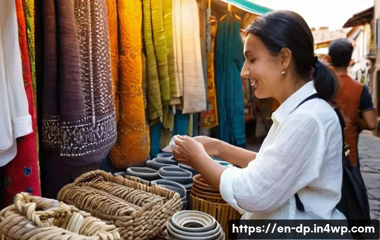 지속 가능한 관광과 생태 지혜 - **Prompt 1: Mindful Artisan Encounter**
"A female traveler, mid-30s, with a warm smile, wearing ...